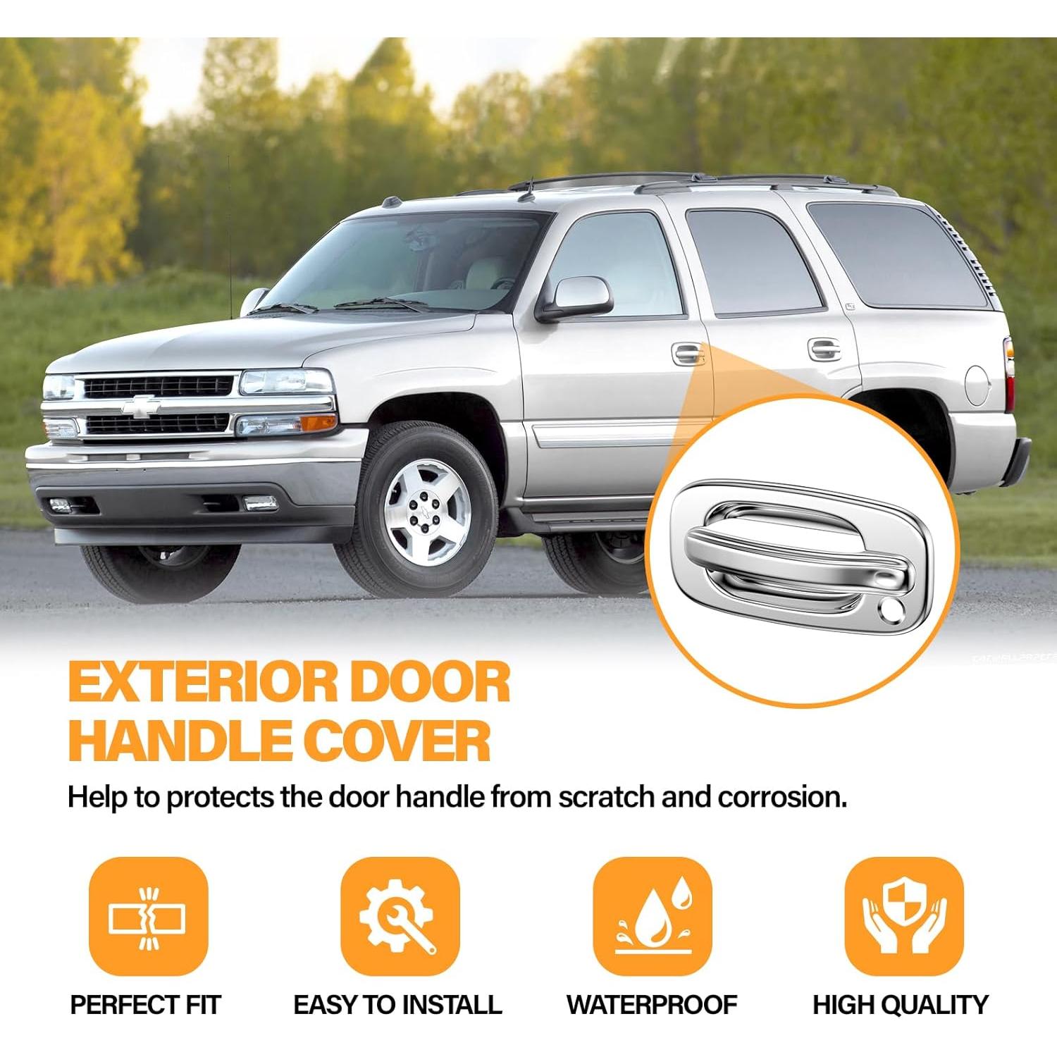 Tutor Auto Chrome Door Handle Covers Compatible with 99-06 Chevrolet Silverado Tahoe Avalanche Suburban | 99-06 GMC Yukon Sierra |02-06 Cadillac Escalade W/O Passenger Side Keyhole