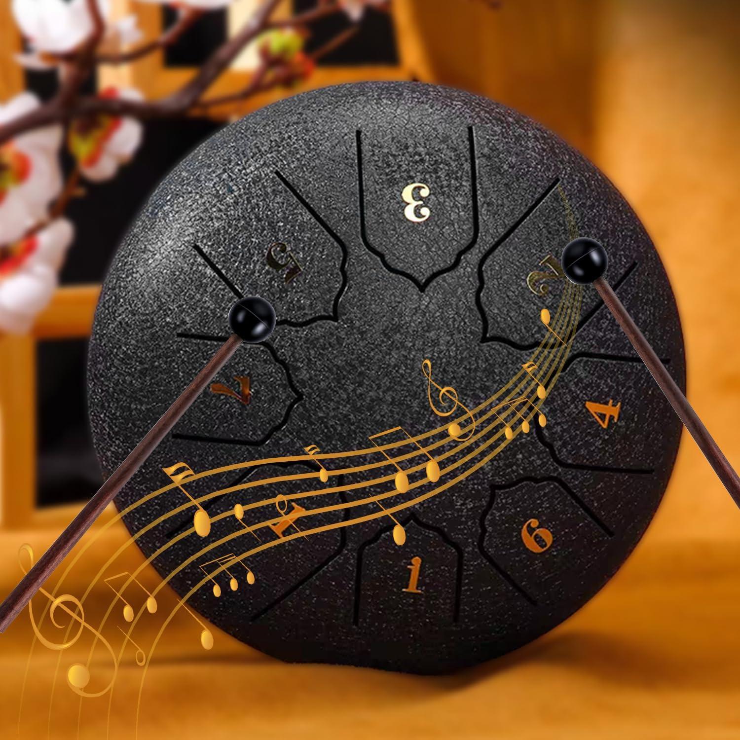 Tambor de Lengua de Acero Eavnbaek 6" Negro 8 Notas con Accesorios