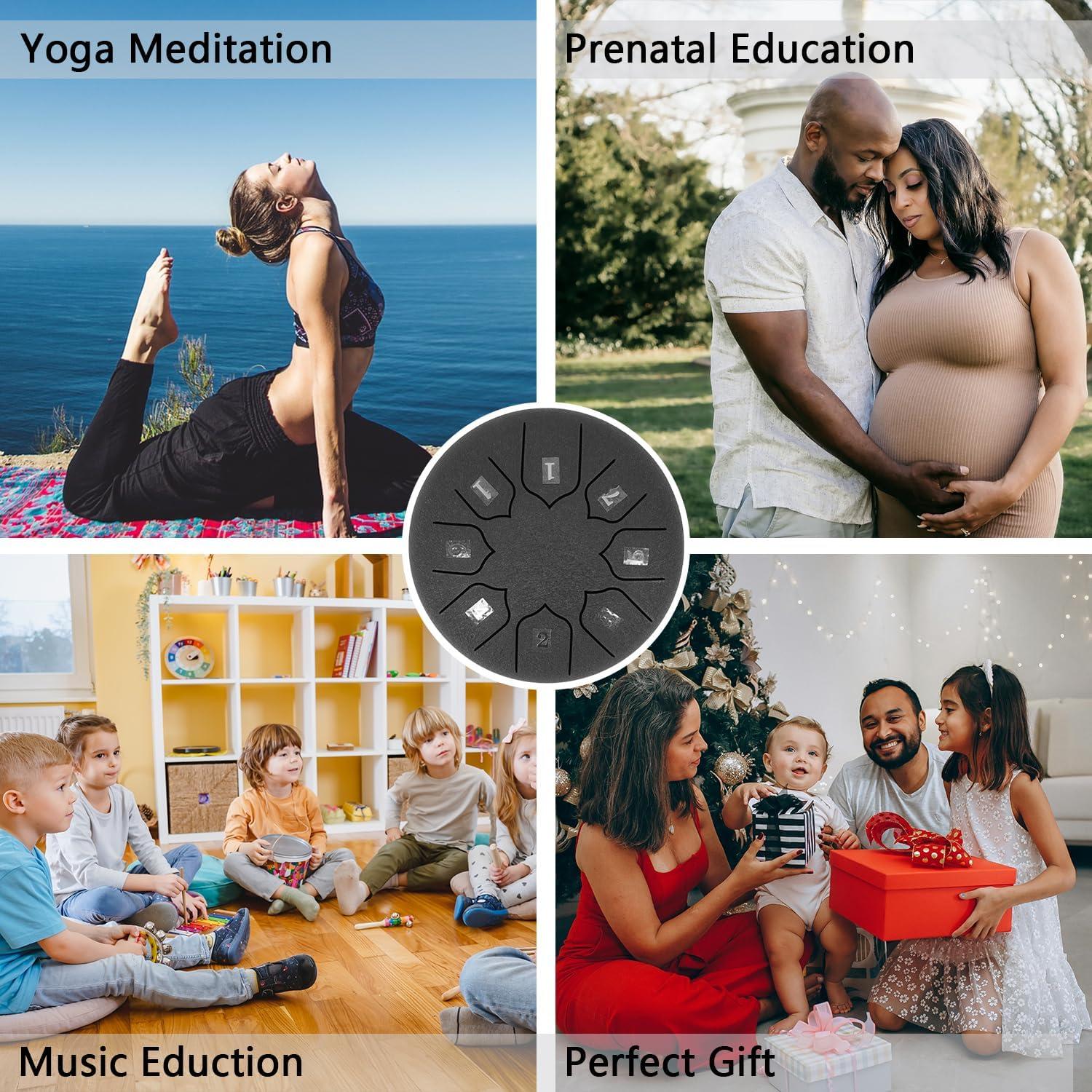 Tambor de Lengua de Acero Eavnbaek 6" Negro 8 Notas con Accesorios