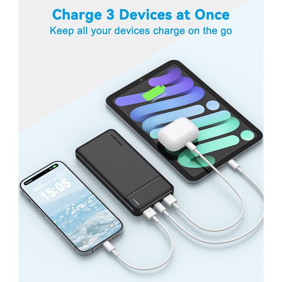 Banco de Batería Portátil AsperX 10000mAh USB-C Carga Rápida