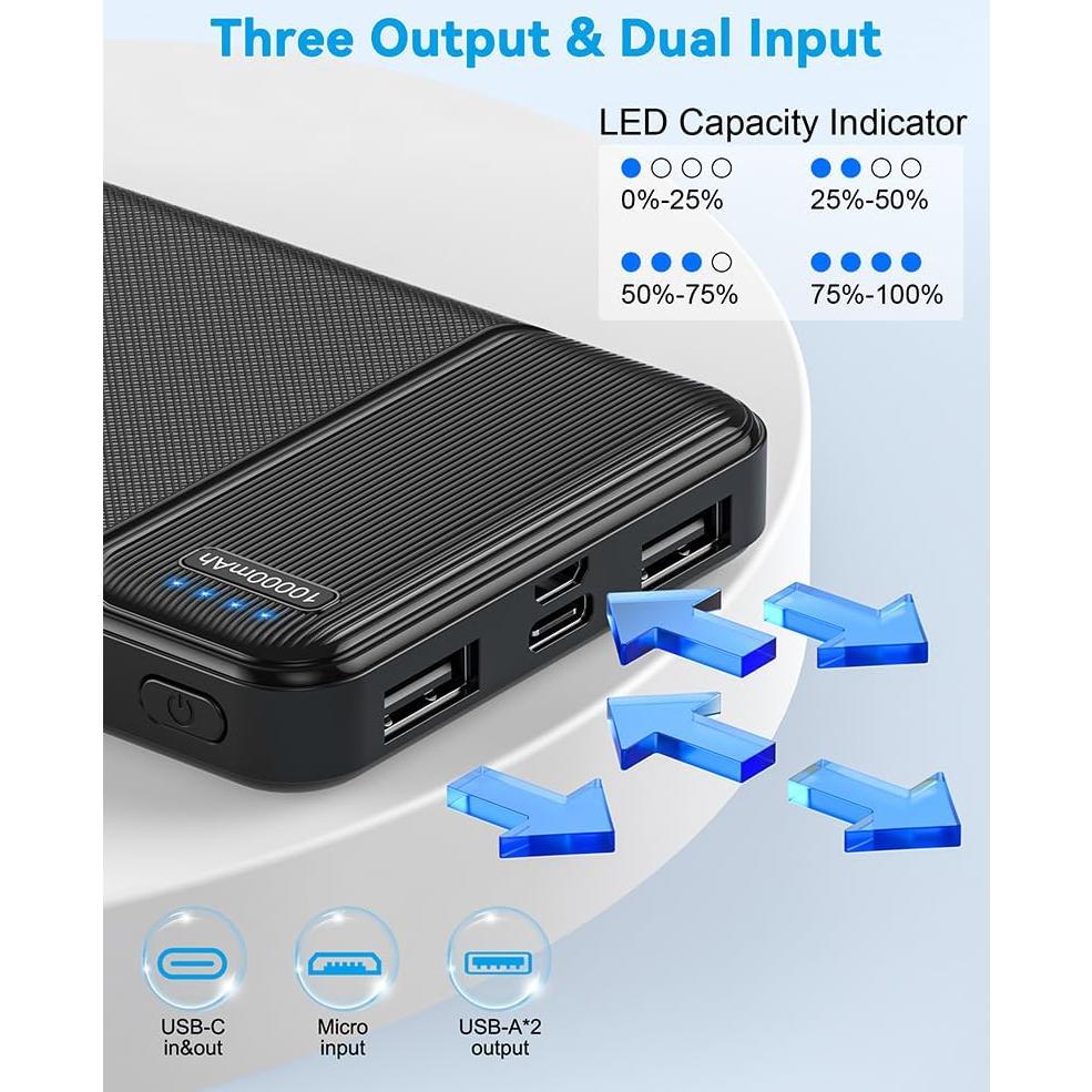 Banco de Batería Portátil AsperX 10000mAh USB-C Carga Rápida