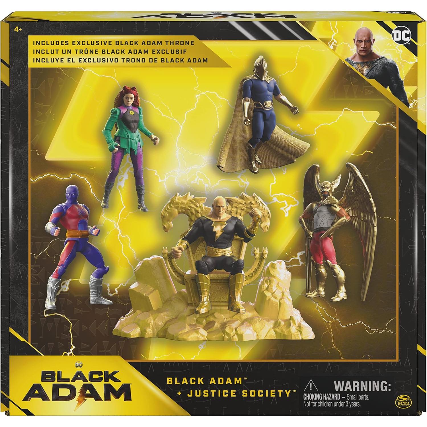 DC Comics, Black Adam and Justice Society Set, 4-inch Black Adam Toy Figures and Throne, Hawkman, Dr. Fate, Atom Smasher, Cyclone, Kids Toys for Boys and Girls Ages 3 and Up (Amazon Exclusive)