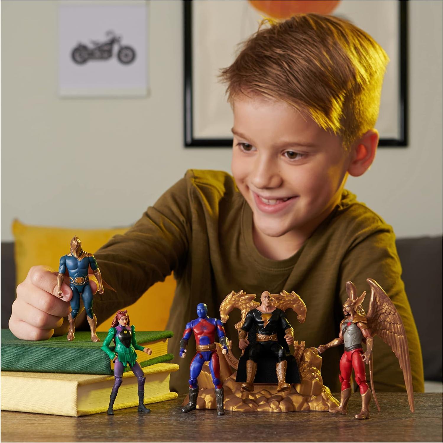 DC Comics, Black Adam and Justice Society Set, 4-inch Black Adam Toy Figures and Throne, Hawkman, Dr. Fate, Atom Smasher, Cyclone, Kids Toys for Boys and Girls Ages 3 and Up (Amazon Exclusive)