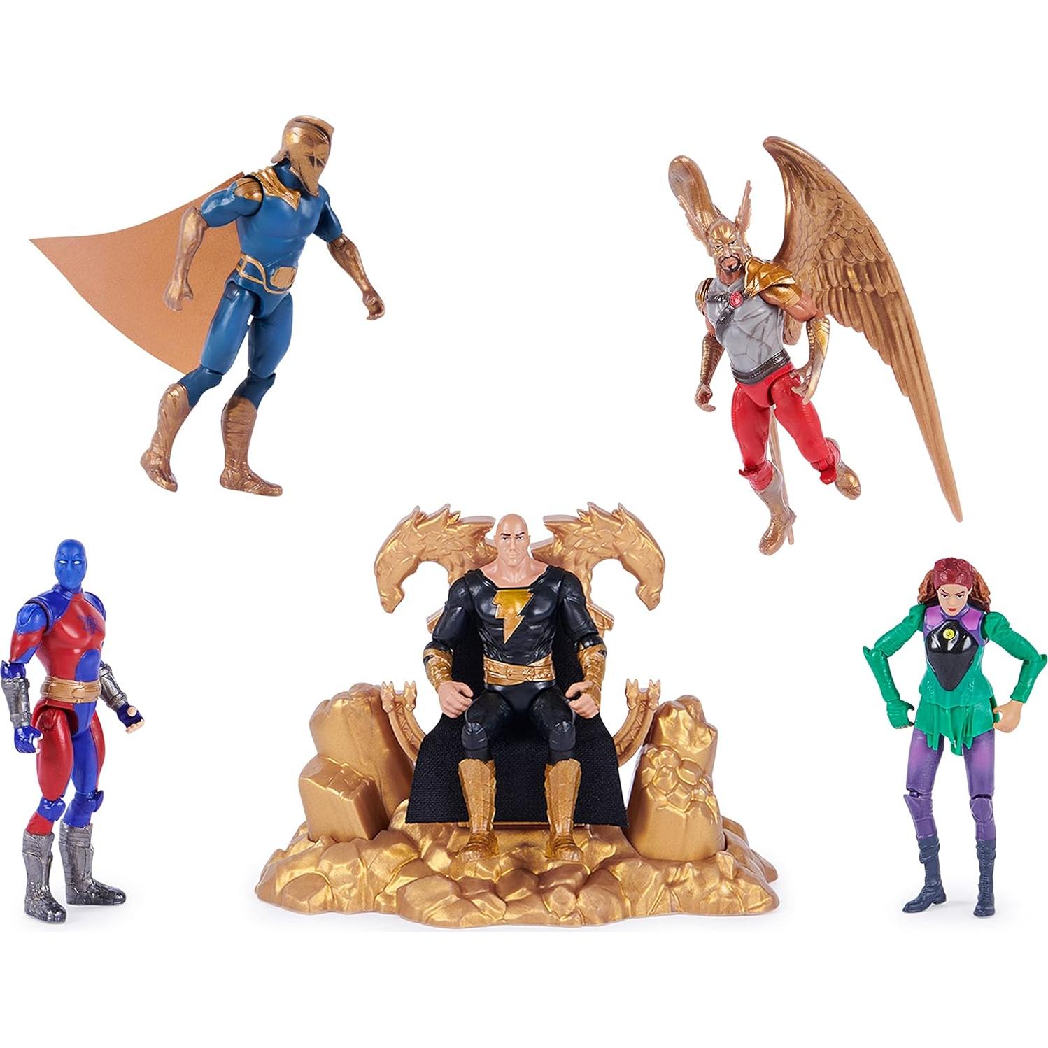 DC Comics, Black Adam and Justice Society Set, 4-inch Black Adam Toy Figures and Throne, Hawkman, Dr. Fate, Atom Smasher, Cyclone, Kids Toys for Boys and Girls Ages 3 and Up (Amazon Exclusive)