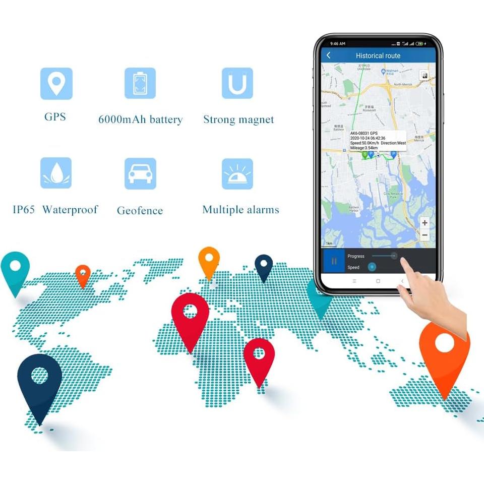 Rastreador GPS Magnético 4G Yuehai 5000mA para Vehículos