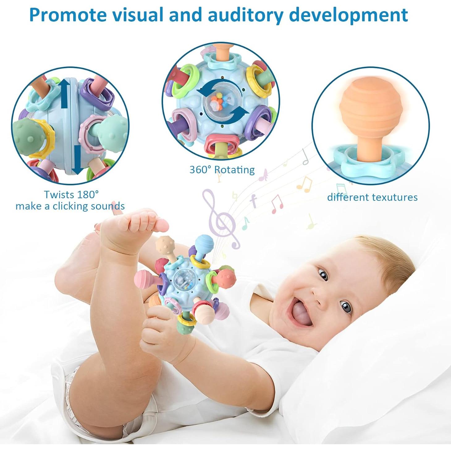 Baby Sensory Teething Toys - Baby Teether & Rattle - Gifts for Infant Newborn Boys Girls 0 3 6 9 12 18 Months - Toddler Montessori Educational Learning Toys