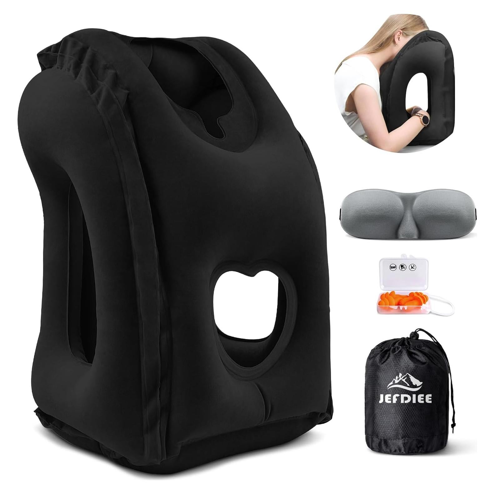 Almohada Inflable de Viaje JefDiee Negra Ergonomica 30x50 cm
