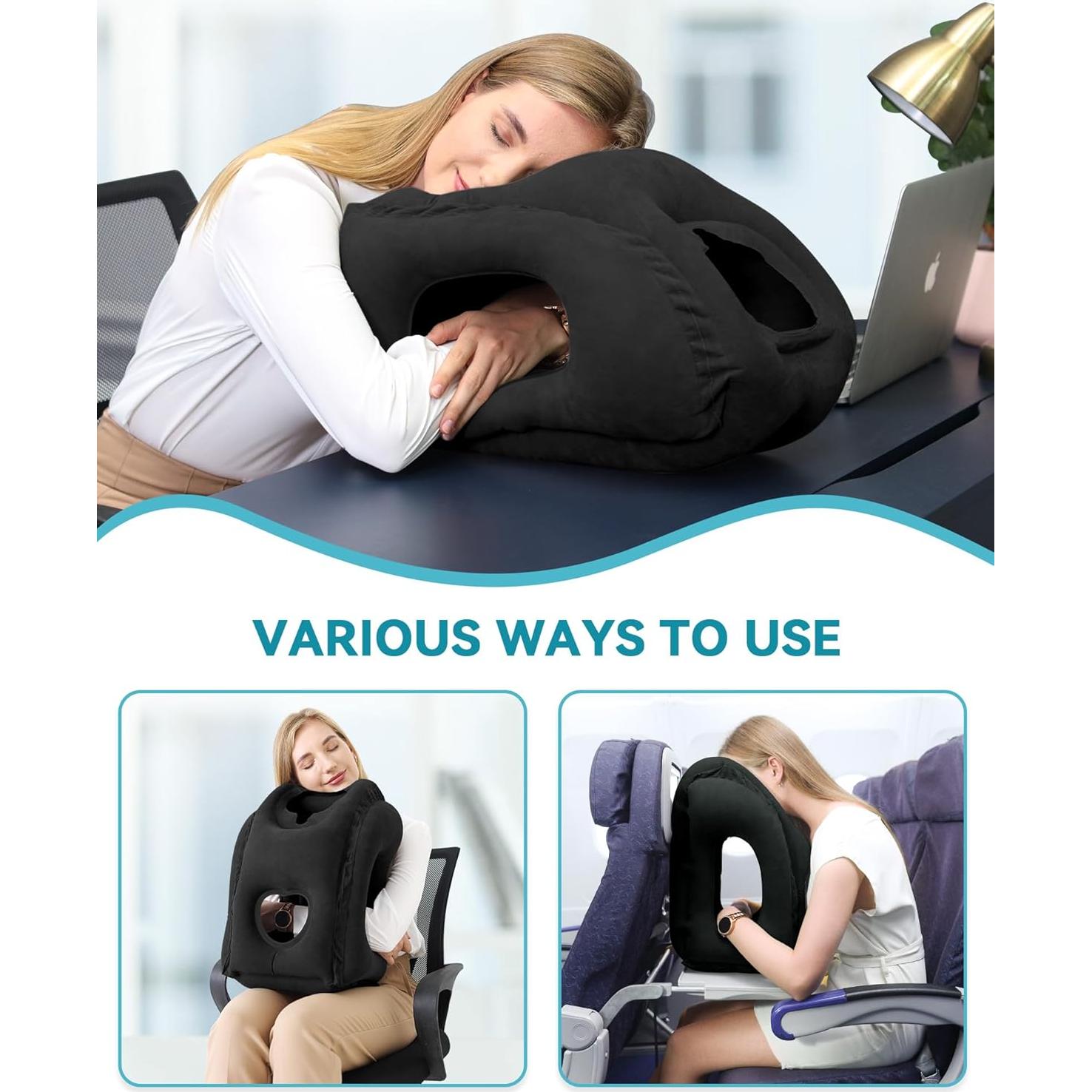 Almohada Inflable de Viaje JefDiee Negra Ergonomica 30x50 cm