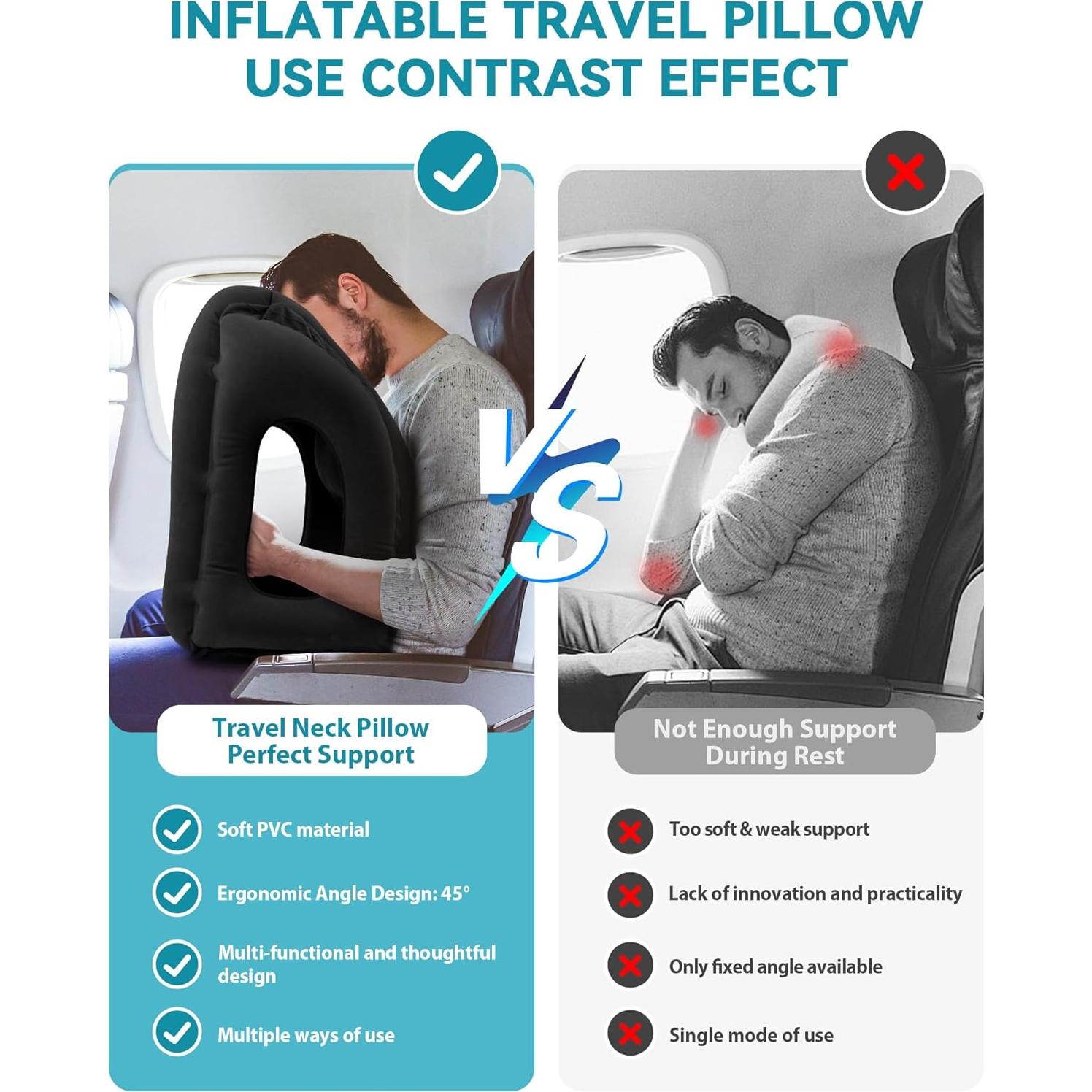 Almohada Inflable de Viaje JefDiee Negra Ergonomica 30x50 cm