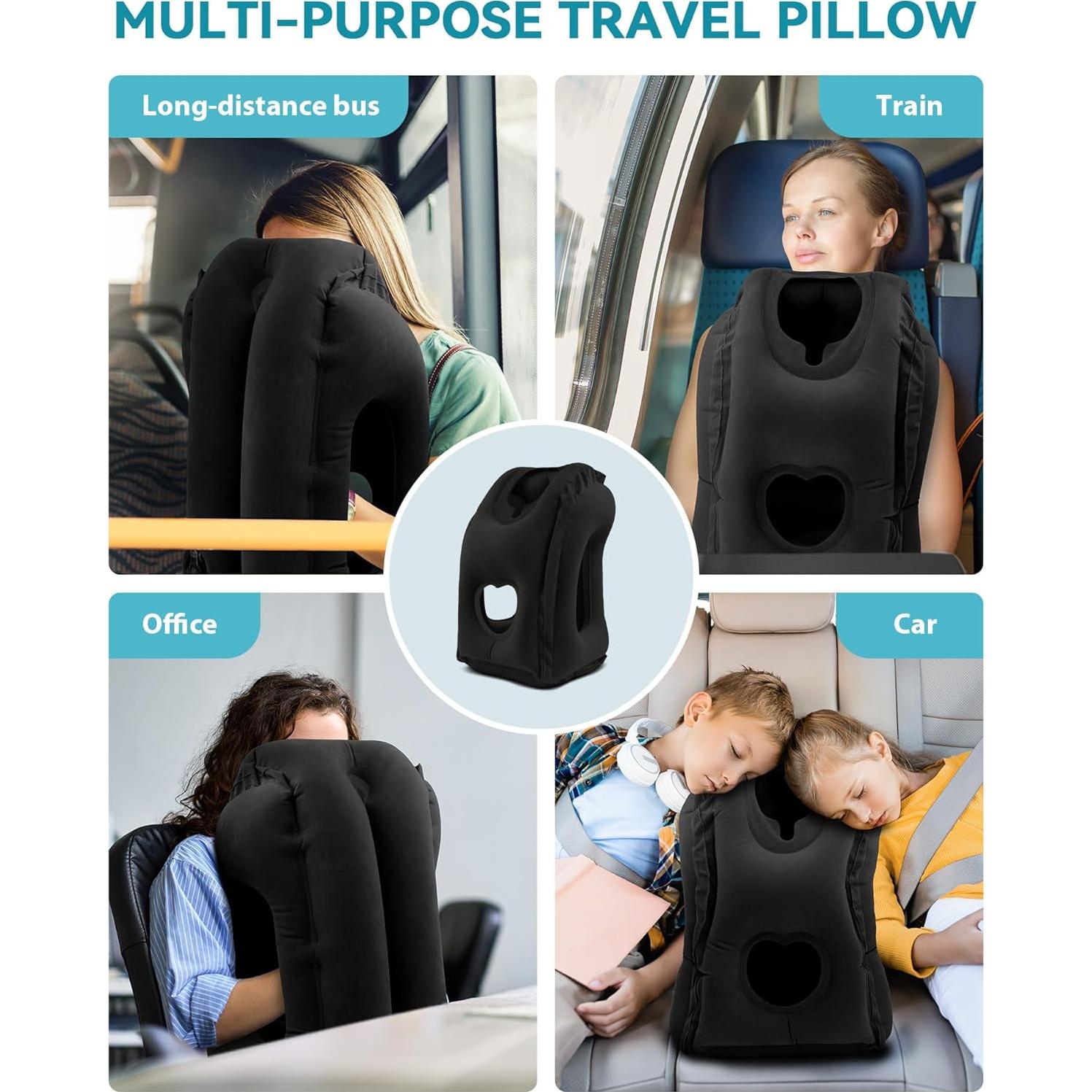 Almohada Inflable de Viaje JefDiee Negra Ergonomica 30x50 cm
