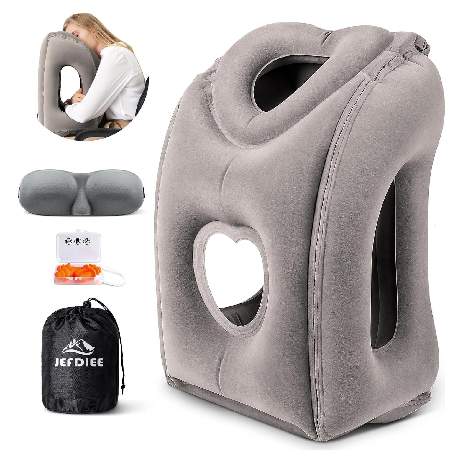Almohada de Viaje Inflable JefDiee Gris Ergonomica 30x50 cm