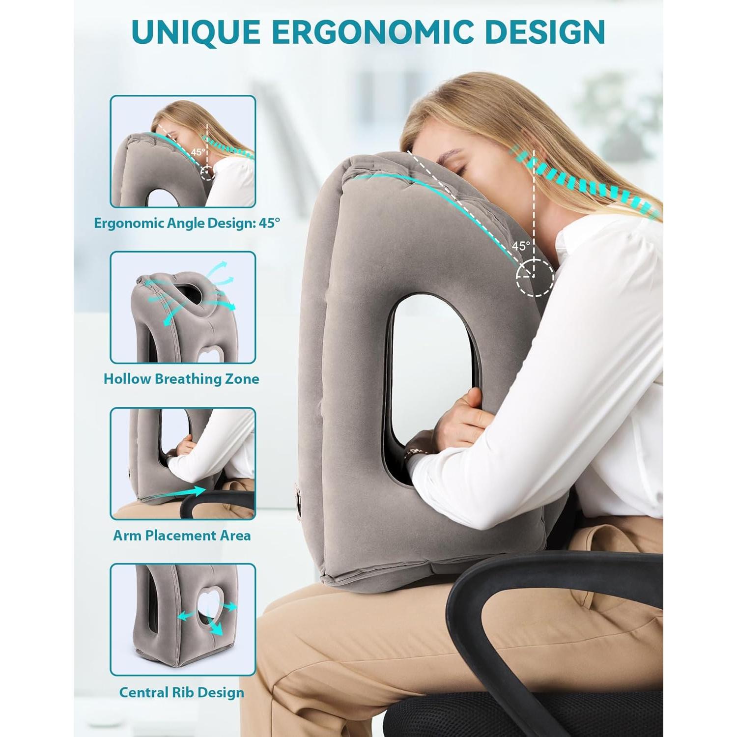 Almohada de Viaje Inflable JefDiee Gris Ergonomica 30x50 cm
