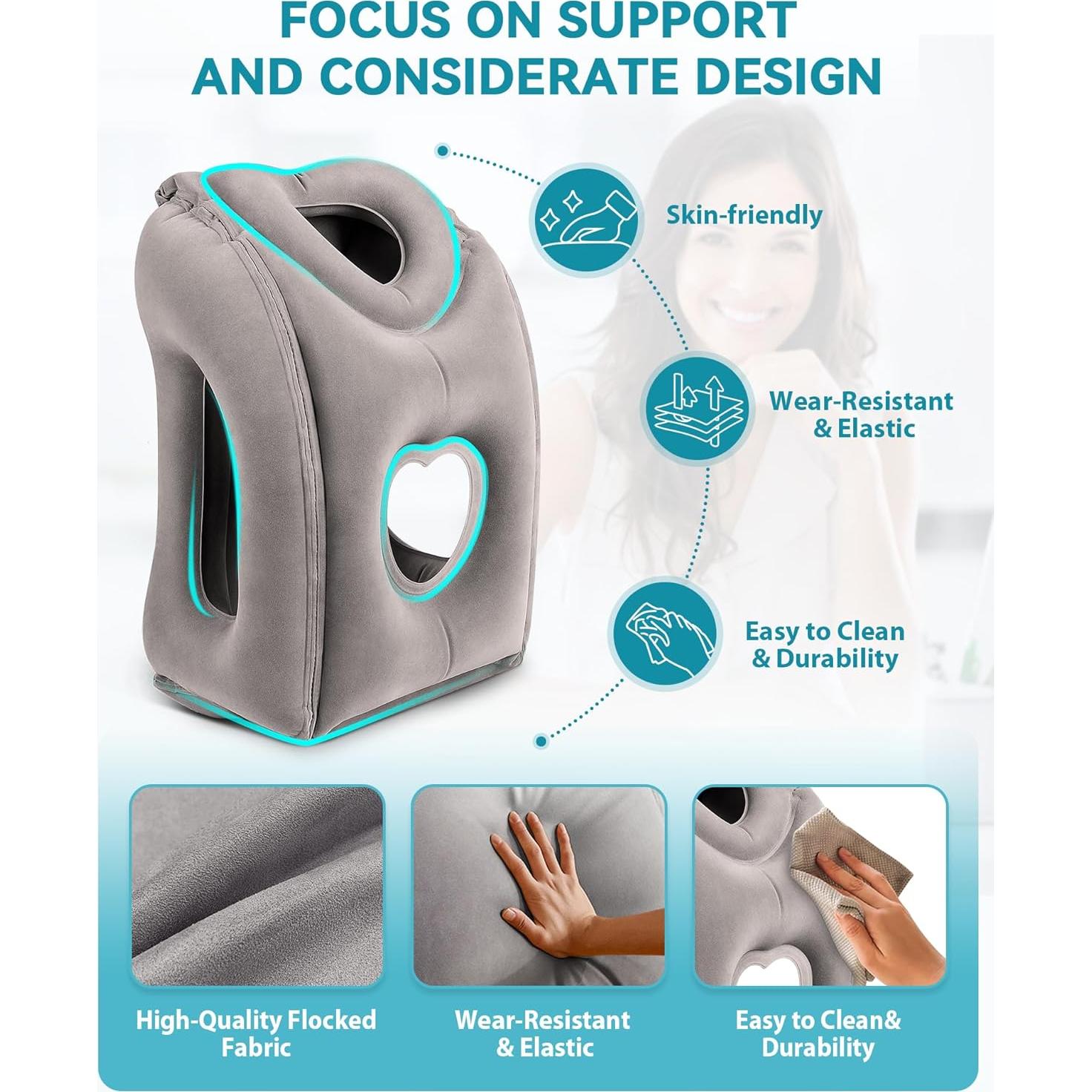 Almohada de Viaje Inflable JefDiee Gris Ergonomica 30x50 cm