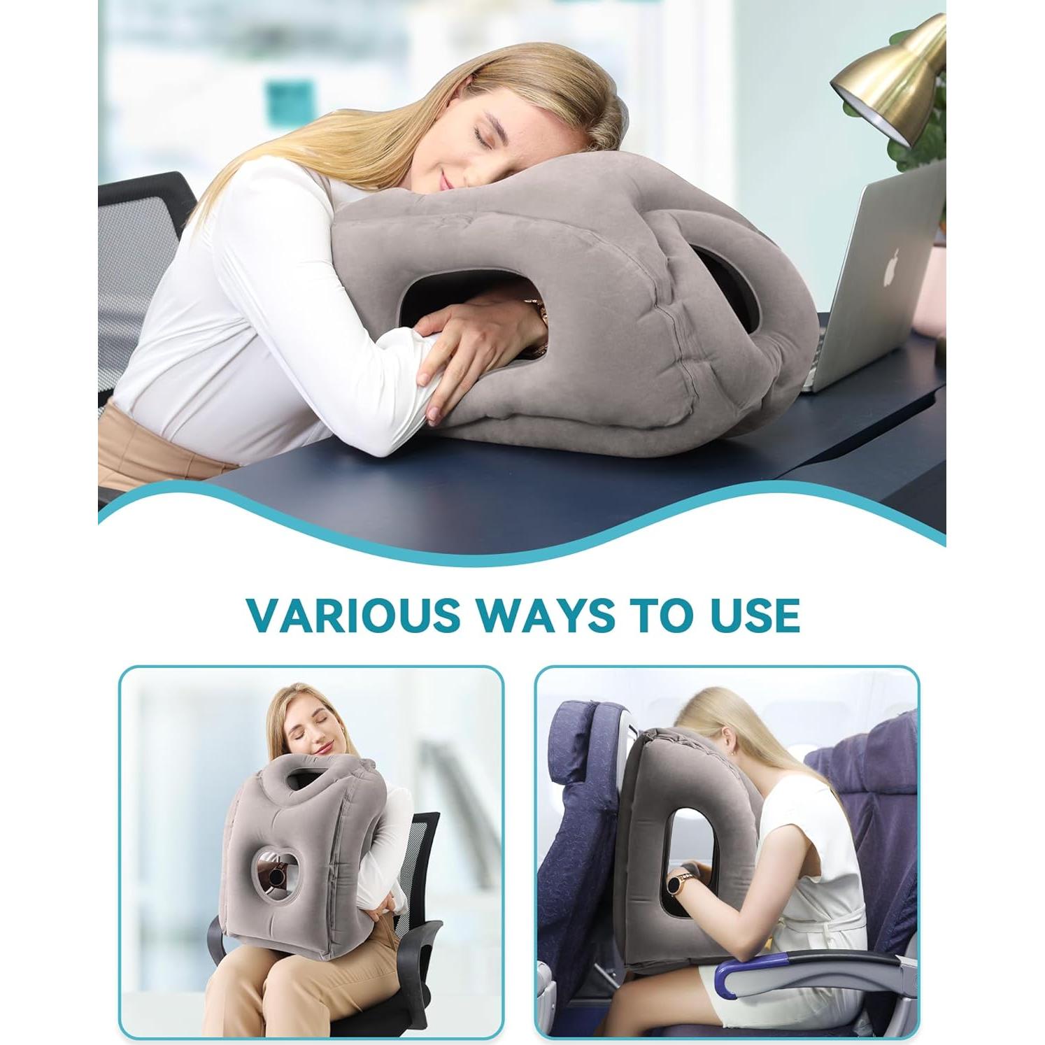 Almohada de Viaje Inflable JefDiee Gris Ergonomica 30x50 cm