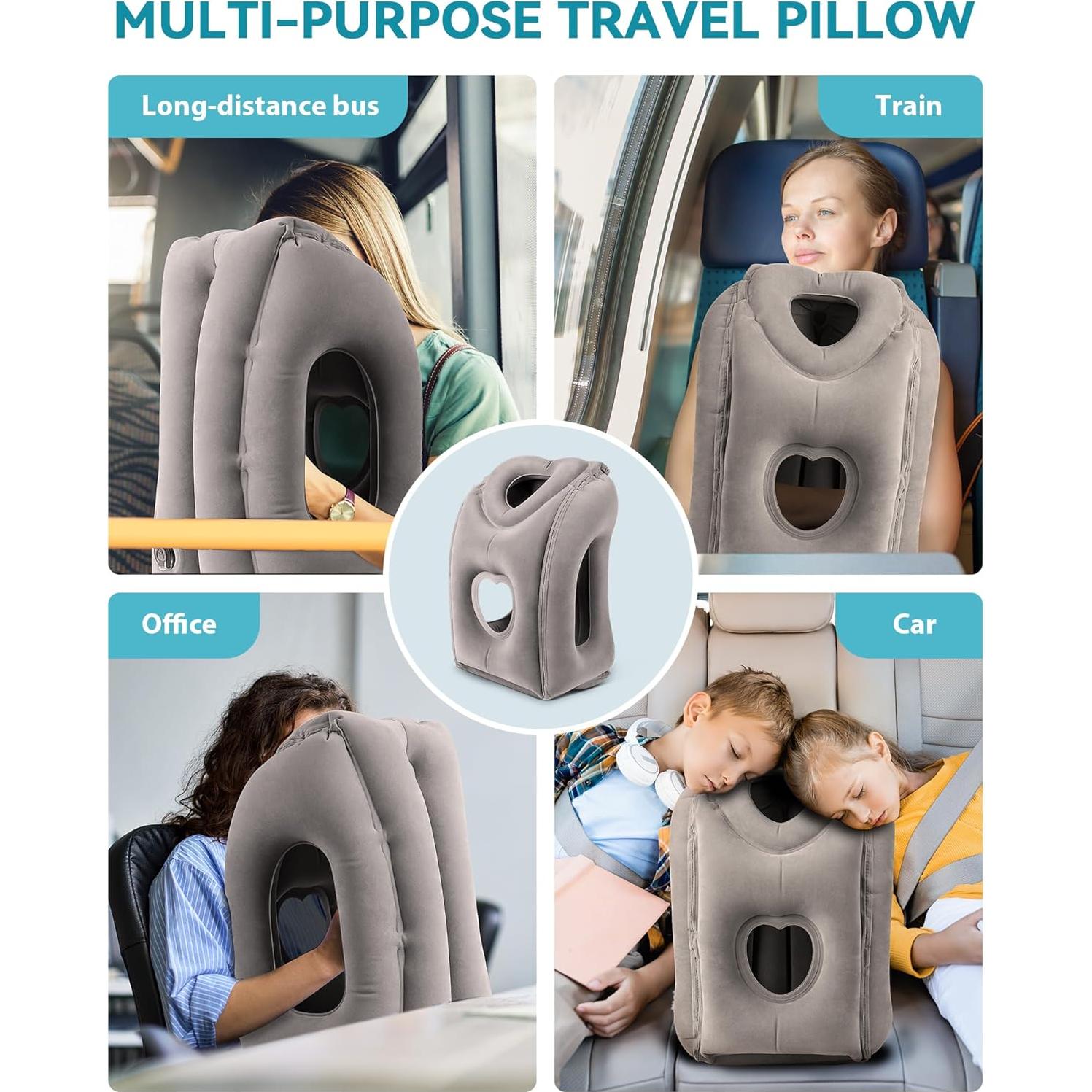 Almohada de Viaje Inflable JefDiee Gris Ergonomica 30x50 cm