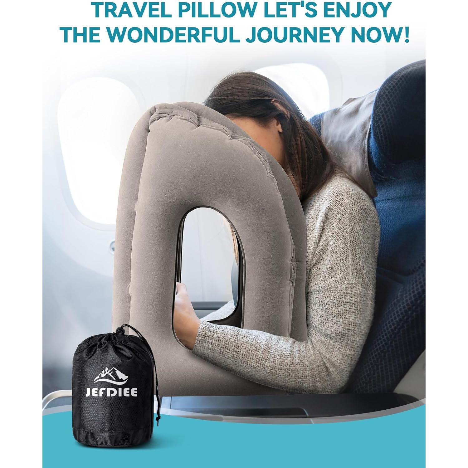 Almohada de Viaje Inflable JefDiee Gris Ergonomica 30x50 cm