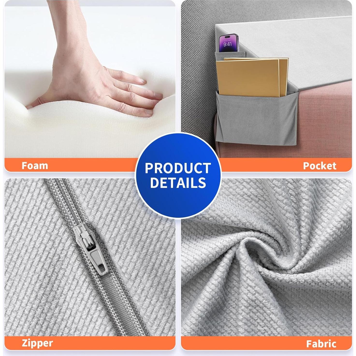 Cojín en Cuña Krightlink para Cabecero Individual 101.6x15.2cm