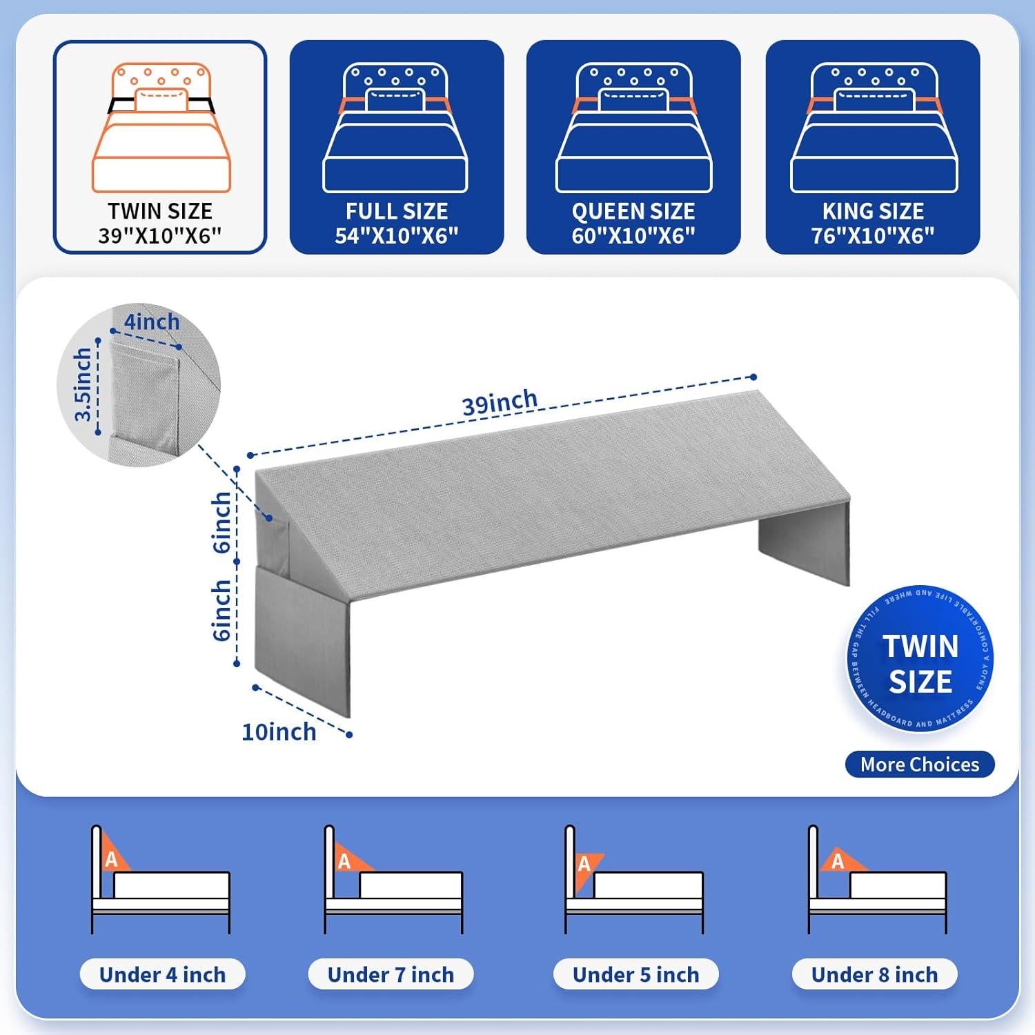 Cojín en Cuña Krightlink para Cabecero Individual 101.6x15.2cm