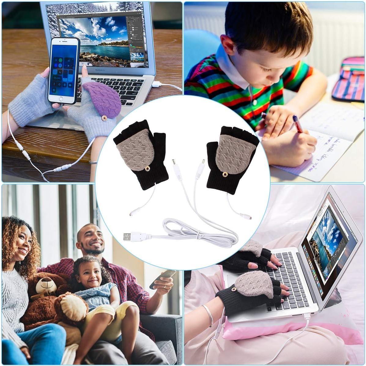 Guantes Calentados USB Unisex Petyoung - Invierno, Dedo Completo y Medio