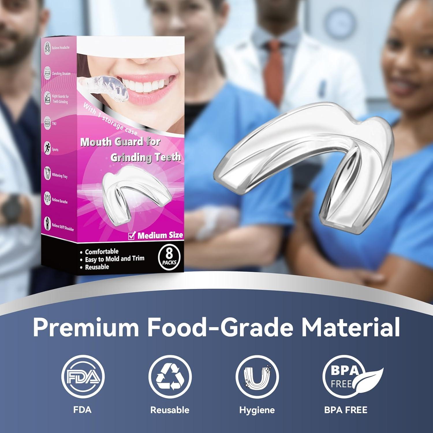 Women Mouth Guard for Teeth Grinding, Pack of 8 Moldable Mouth Guards for Clenching Teeth, Comfortable Night Guard for Teenagers Sport Athletic, Whitening Tray