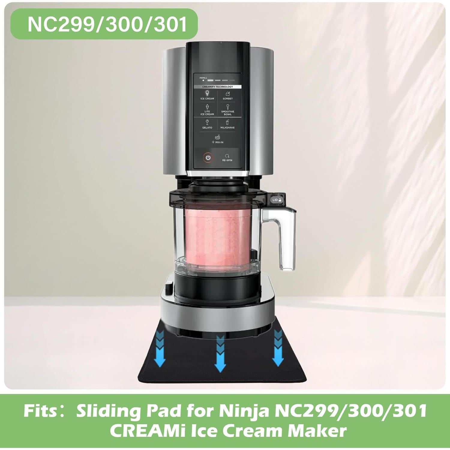 Sliding Pad for Ninja NC301/NC299/NC300/ Creami Ice Cream Maker,Quickly Slide Ice Cream Maker on Table,with Hanging Strap & Silicone Tie,Accessories for Ninja Swirl Creami Maker