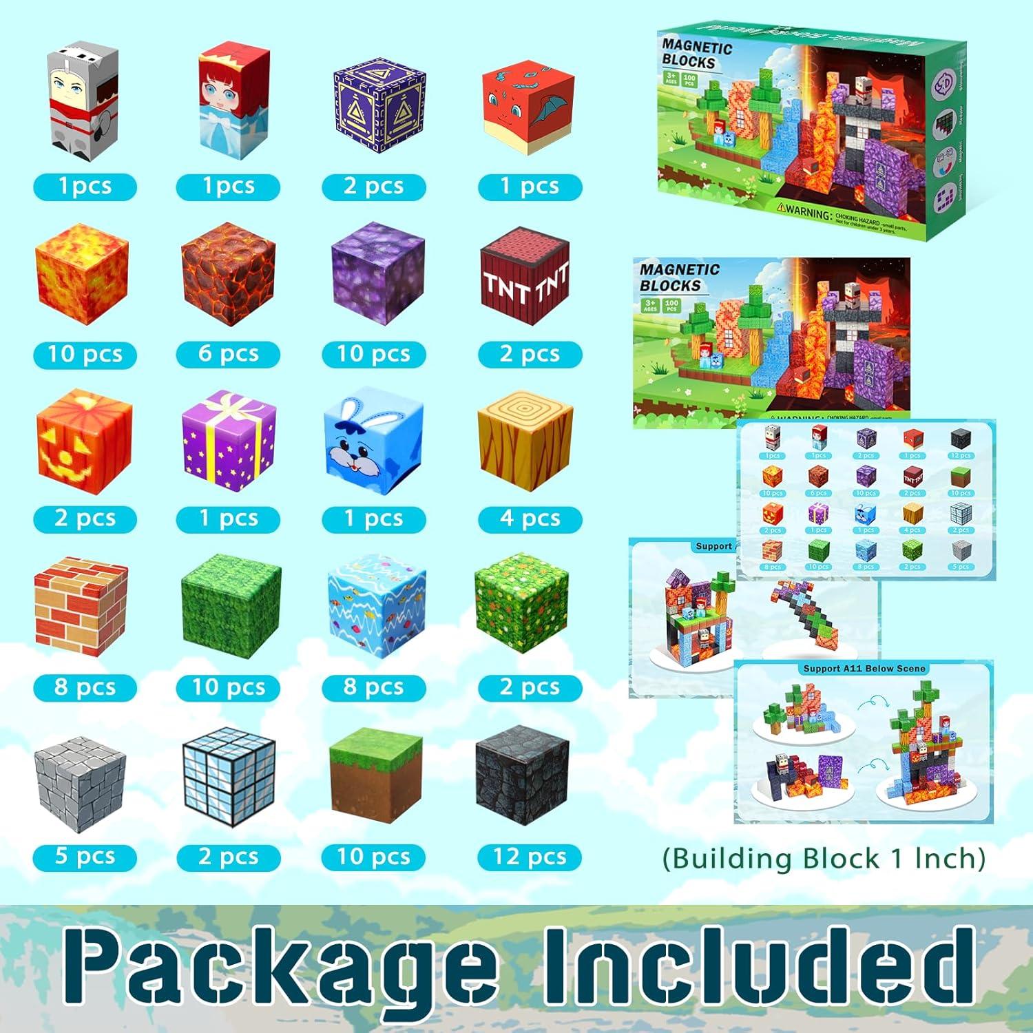 100 Piezas Bloques Magnéticos NVDILO Aventura Lava 2.5cm