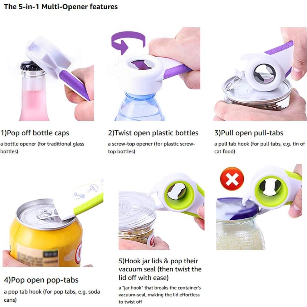 Juego de Abrebotellas 6-en-1 y Abre Tarros 5-en-1 Ergonomico