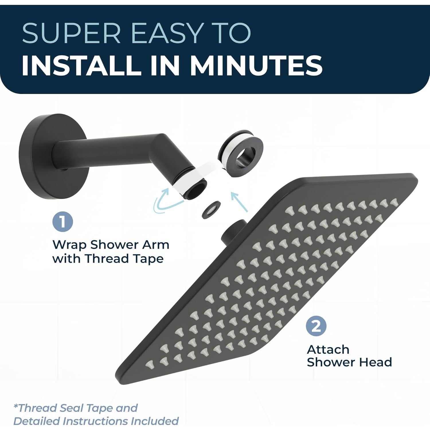 Cabezal de Ducha Cuadrado HammerHead 20cm Metal Negro Mate