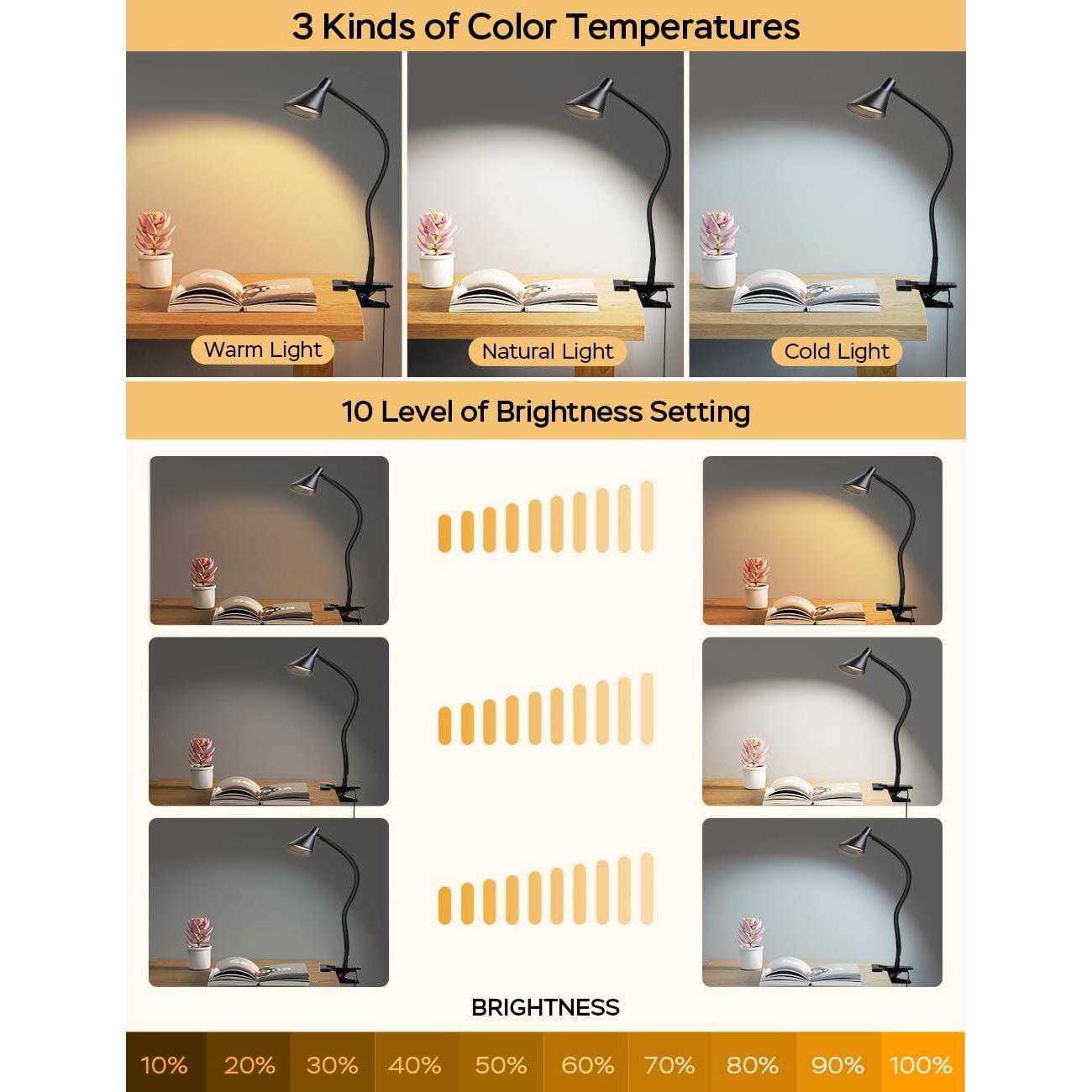 Lámpara de lectura LED LiFMIRA con clip y 3 modos de luz