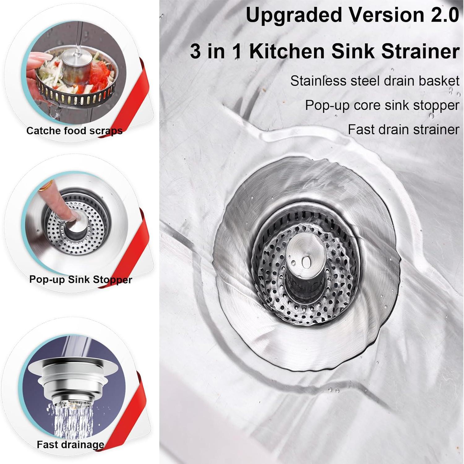 Colador de Fregadero 3 en 1 URGINO Acero Inoxidable Mejorado