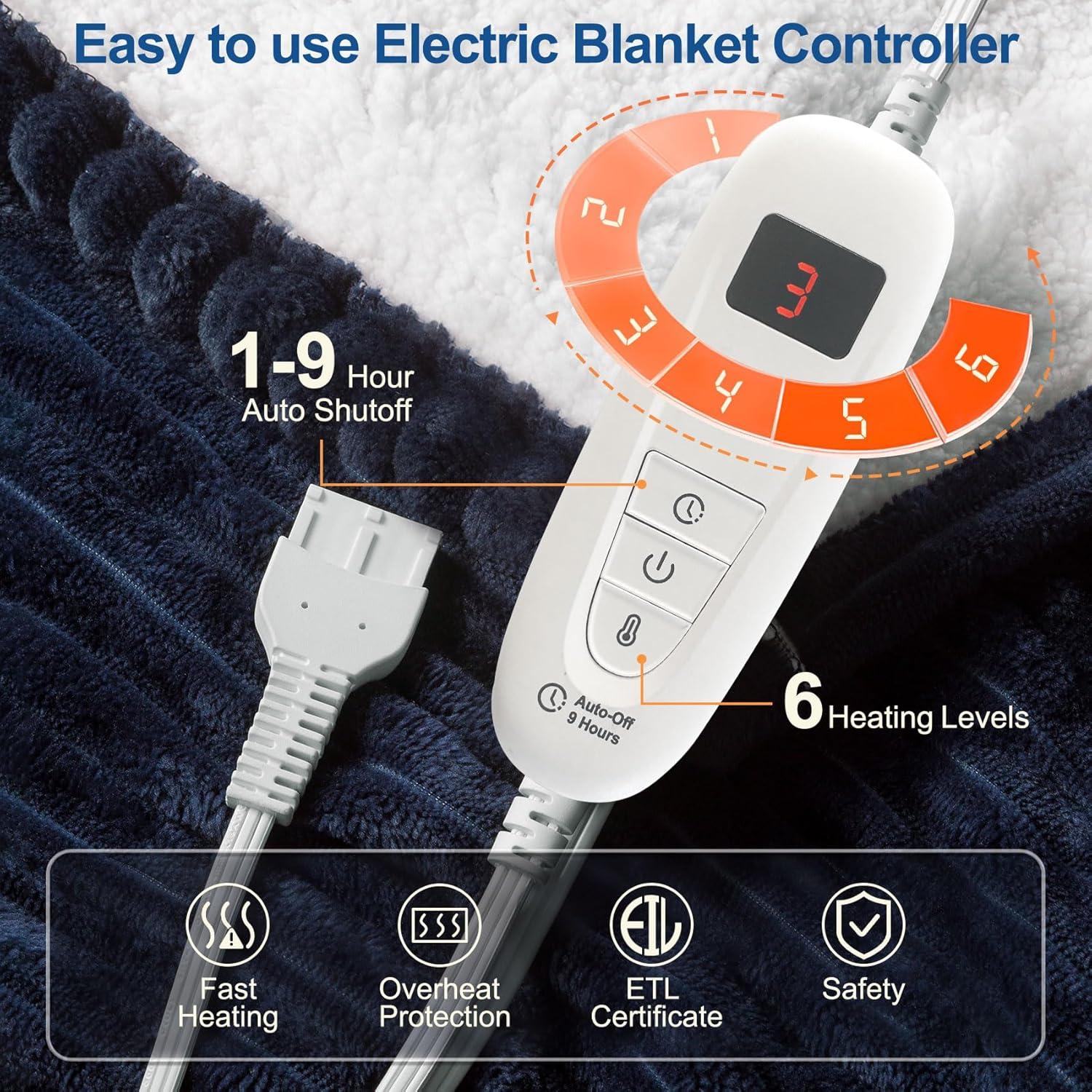 Manta Eléctrica Tefici 183x213 cm Azul Suave 6 Niveles Calor