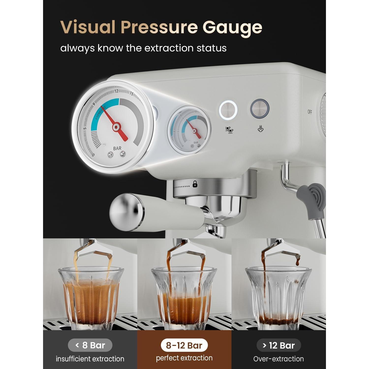 Máquina de Espresso Neretva 15 Bar con Manómetro - Blanco