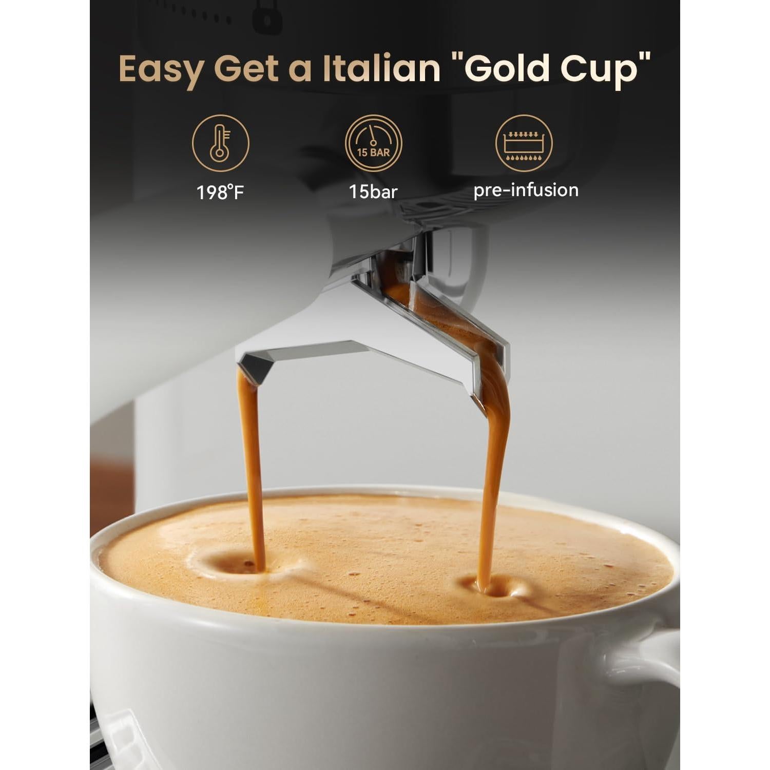 Máquina de Espresso Neretva 15 Bar con Manómetro - Blanco