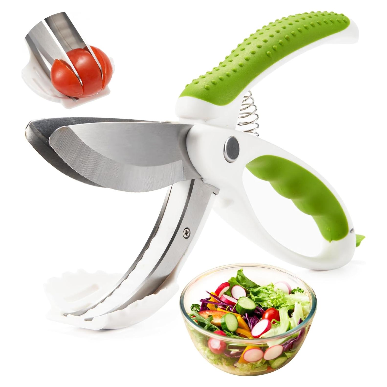 Salad Scissors, Salad Chopper with Double Blades, Lettuce Chopper, Lettuce Scissors for Chopped Salad, Chopped Salad Chopper Tool for Tossing and Chopping in Salad Bowl (White)