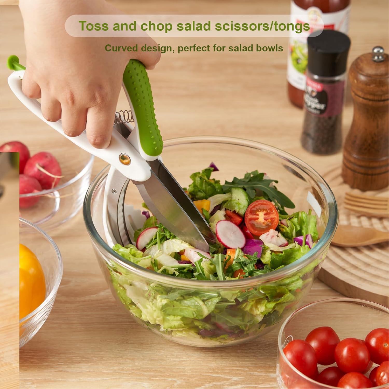 Salad Scissors, Salad Chopper with Double Blades, Lettuce Chopper, Lettuce Scissors for Chopped Salad, Chopped Salad Chopper Tool for Tossing and Chopping in Salad Bowl (White)