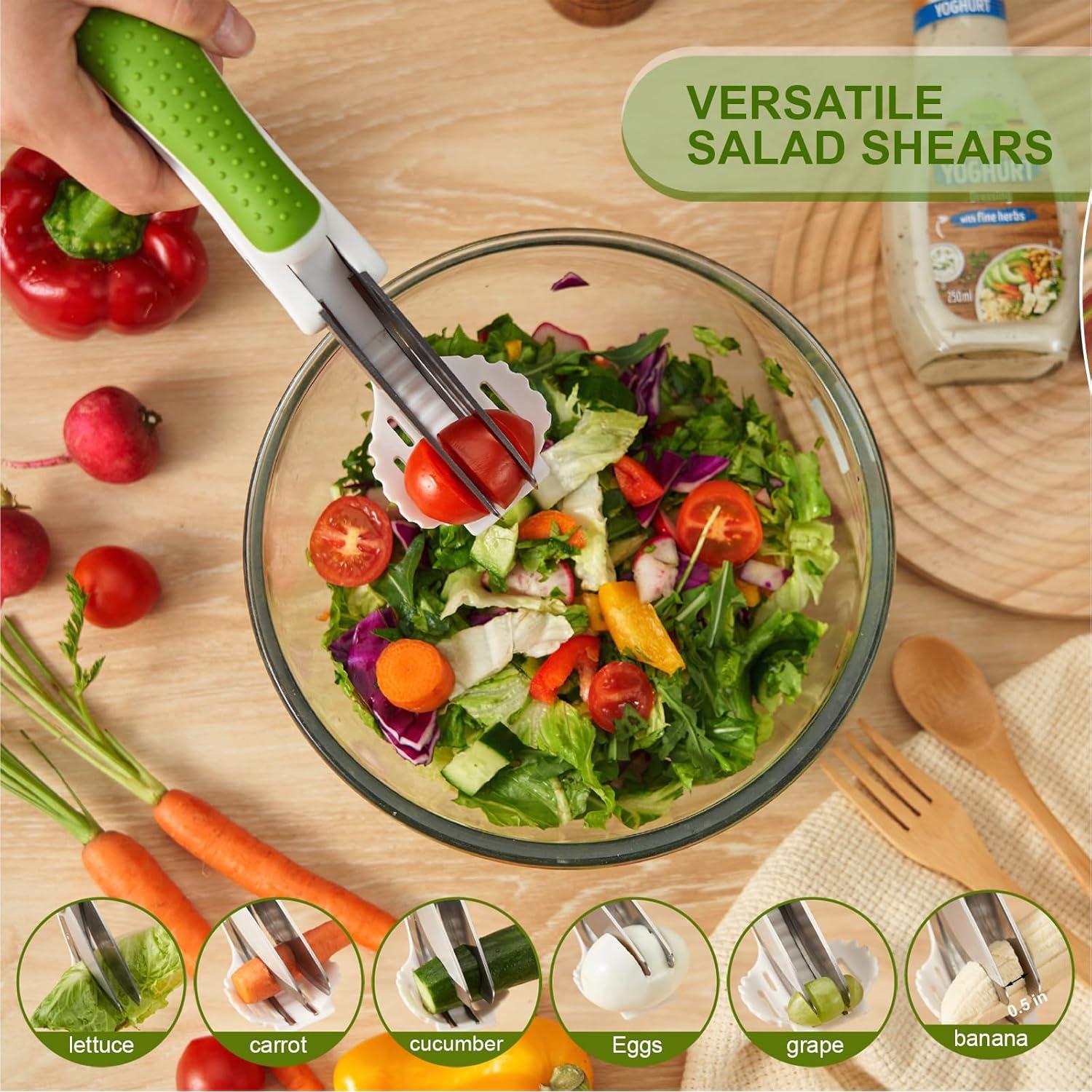 Salad Scissors, Salad Chopper with Double Blades, Lettuce Chopper, Lettuce Scissors for Chopped Salad, Chopped Salad Chopper Tool for Tossing and Chopping in Salad Bowl (White)