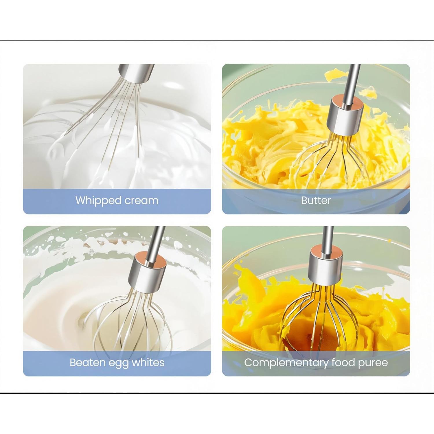 Electric Hand Mixer Whisk| Wireless Rechargeable Handheld Egg Beater with 2 Stainless Steel Mixing Heads | Portable Kitchen Aid Hand Mixer for Egg, Milkshake Cream, Cake, Baking & Cooking-Black