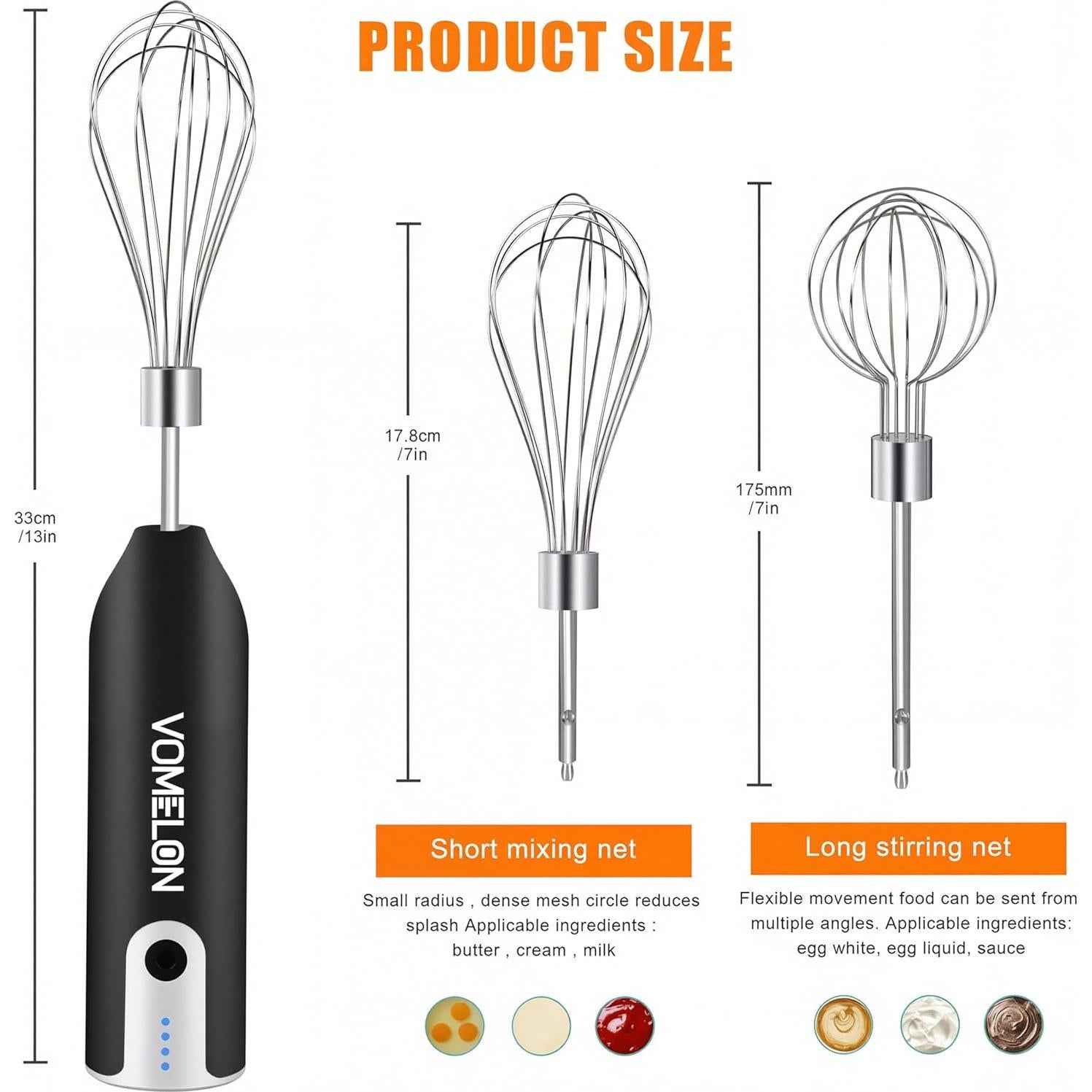 Electric Hand Mixer Whisk| Wireless Rechargeable Handheld Egg Beater with 2 Stainless Steel Mixing Heads | Portable Kitchen Aid Hand Mixer for Egg, Milkshake Cream, Cake, Baking & Cooking-Black