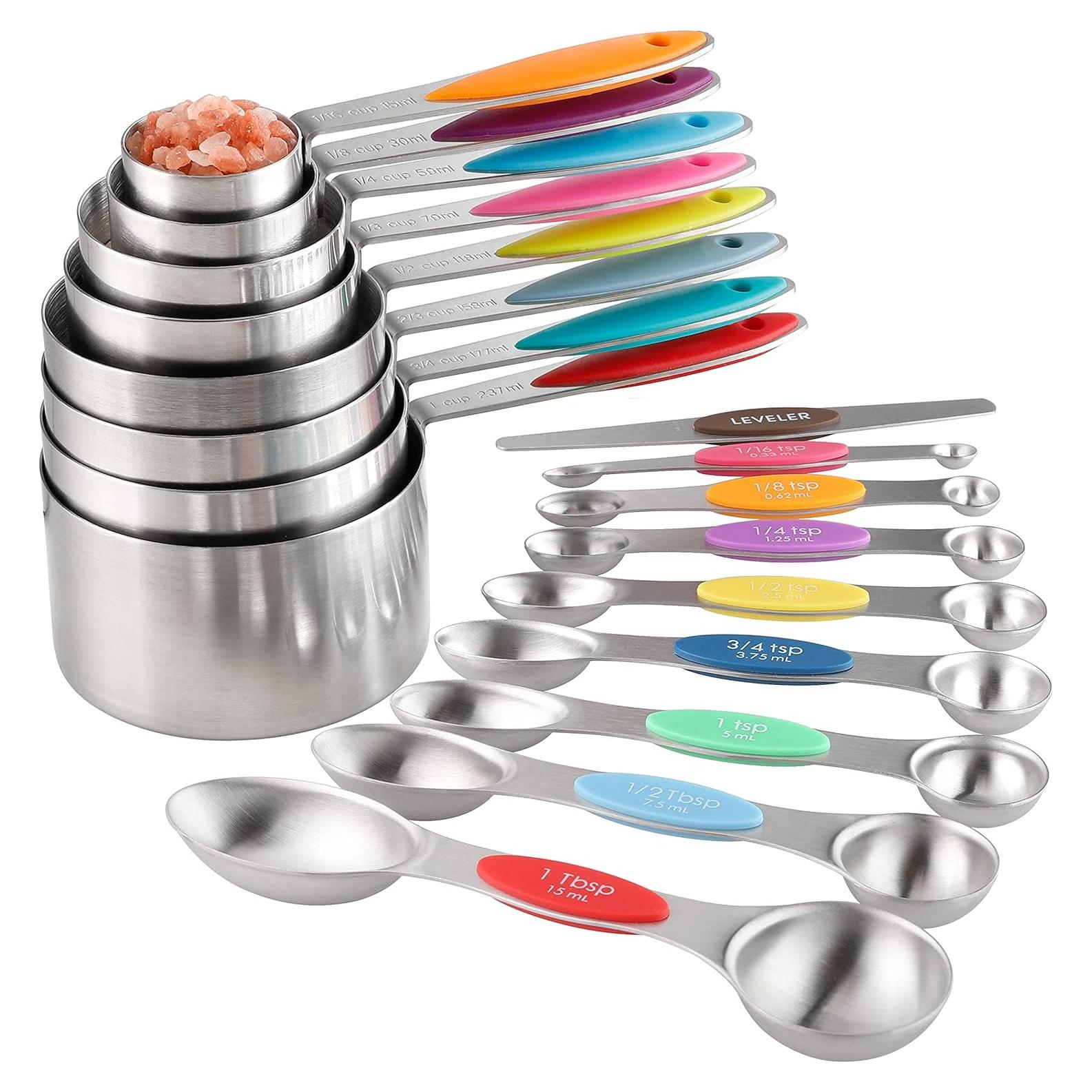 Juego de Tazas y Cucharas Medidoras Turewin Acero Inoxidable 17 Piezas