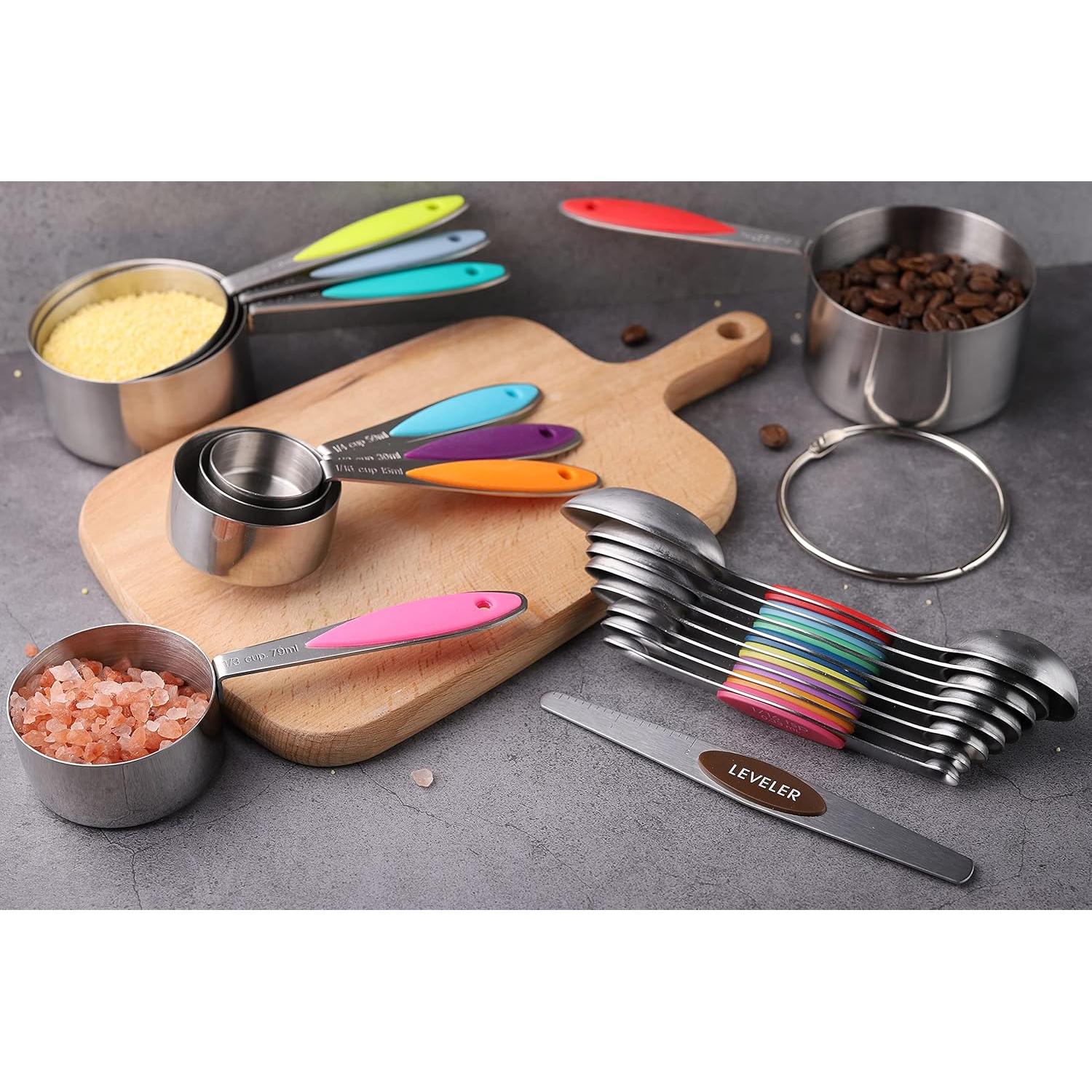 Juego de Tazas y Cucharas Medidoras Turewin Acero Inoxidable 17 Piezas