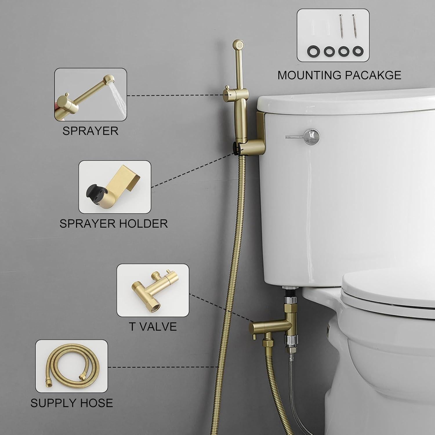 Rociador de Bidet de Mano BWE Oro Cepillado con Manguera