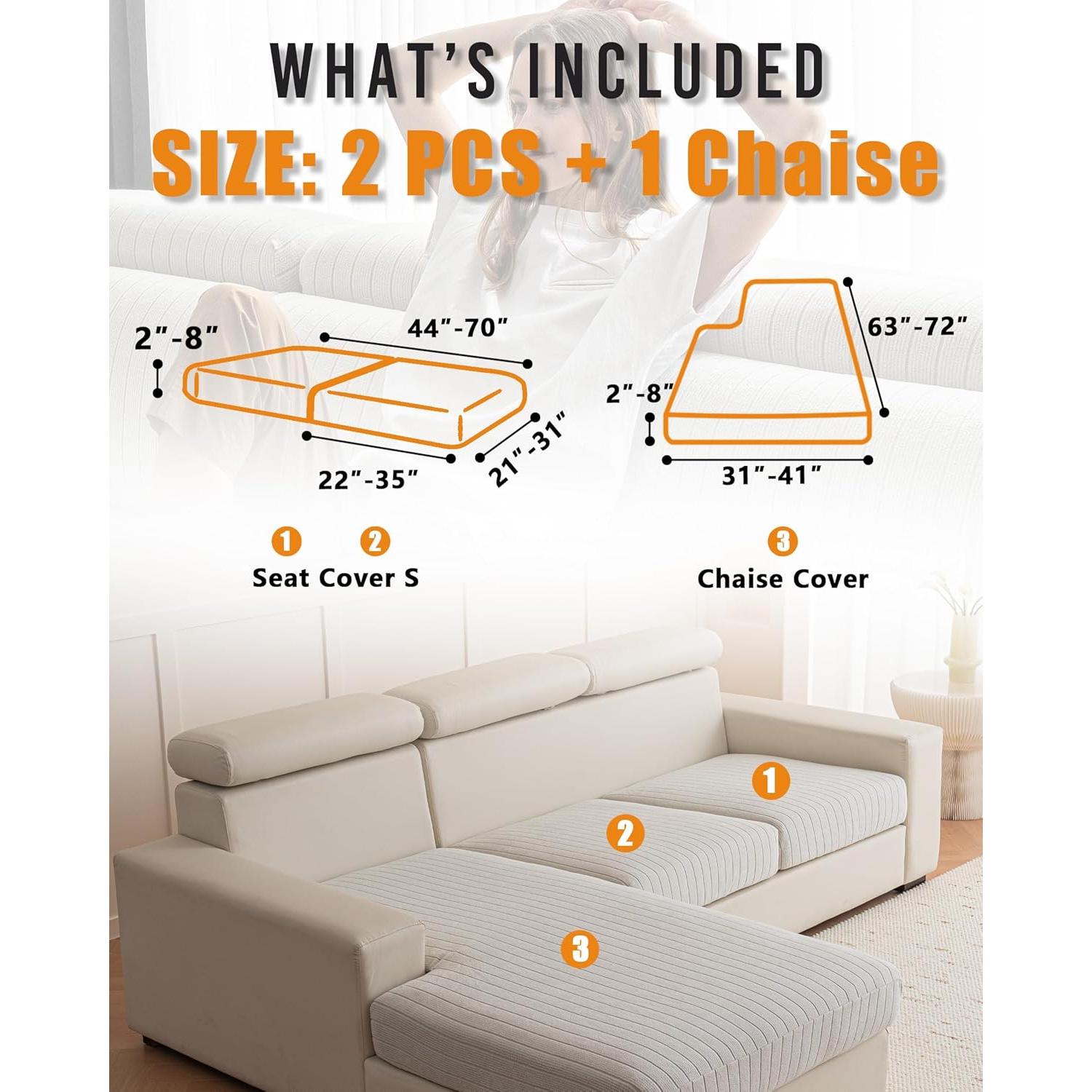 Funda de Sofá Seccional Cgeluy Crema 3 Piezas Antideslizante