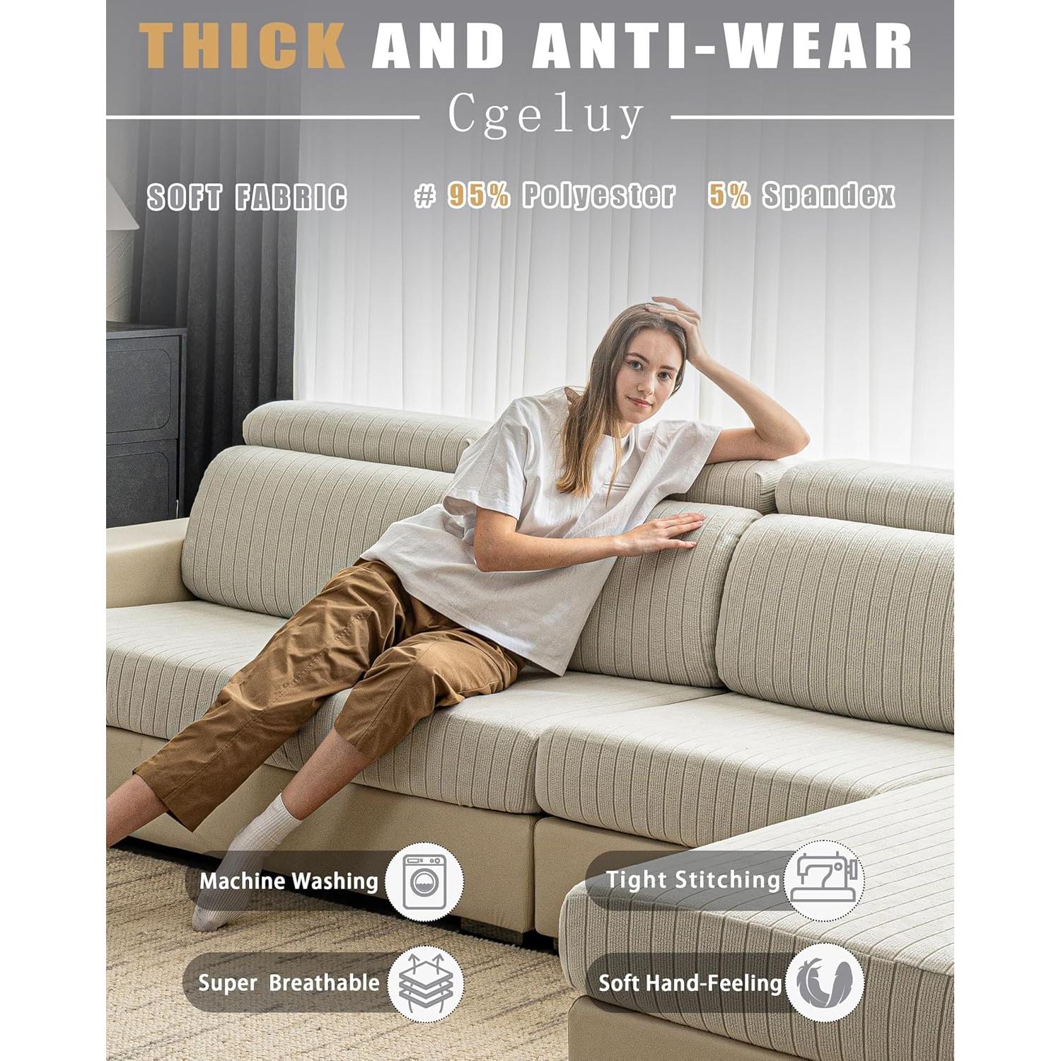 Funda de Sofá Seccional Cgeluy Crema 3 Piezas Antideslizante