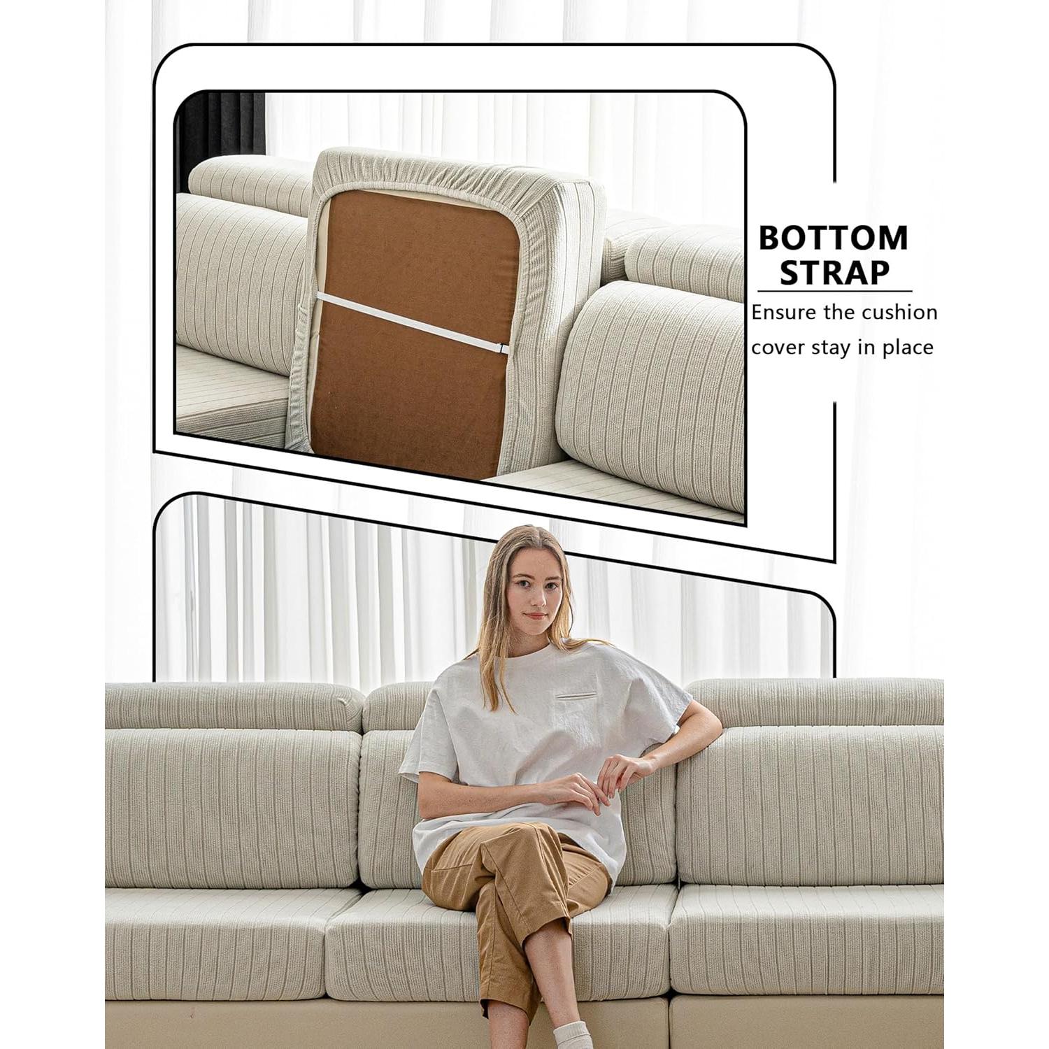 Funda de Sofá Seccional Cgeluy Crema 3 Piezas Antideslizante