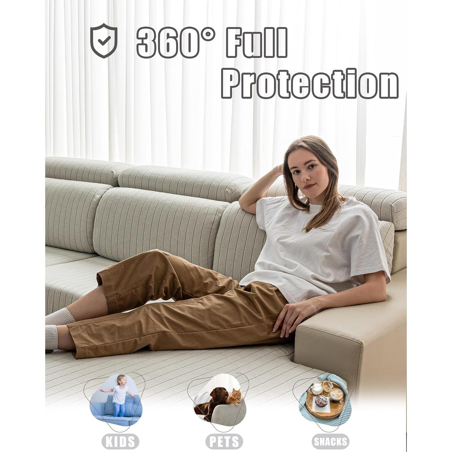 Funda de Sofá Seccional Cgeluy Crema 3 Piezas Antideslizante