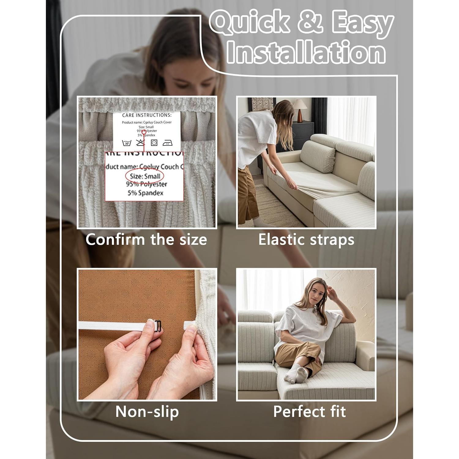 Funda de Sofá Seccional Cgeluy Crema 3 Piezas Antideslizante