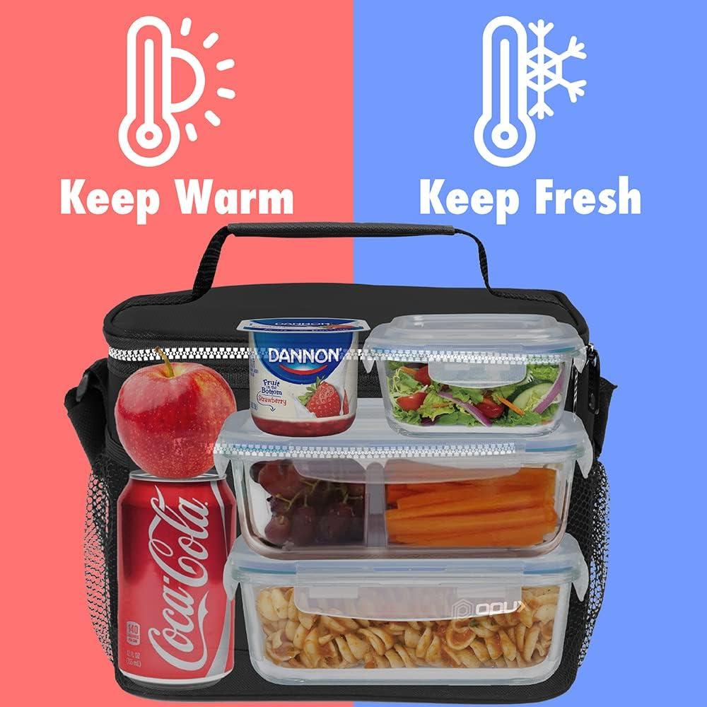 Caja de Almuerzo Aislada OPUX Negra 8L para Trabajo y Escuela