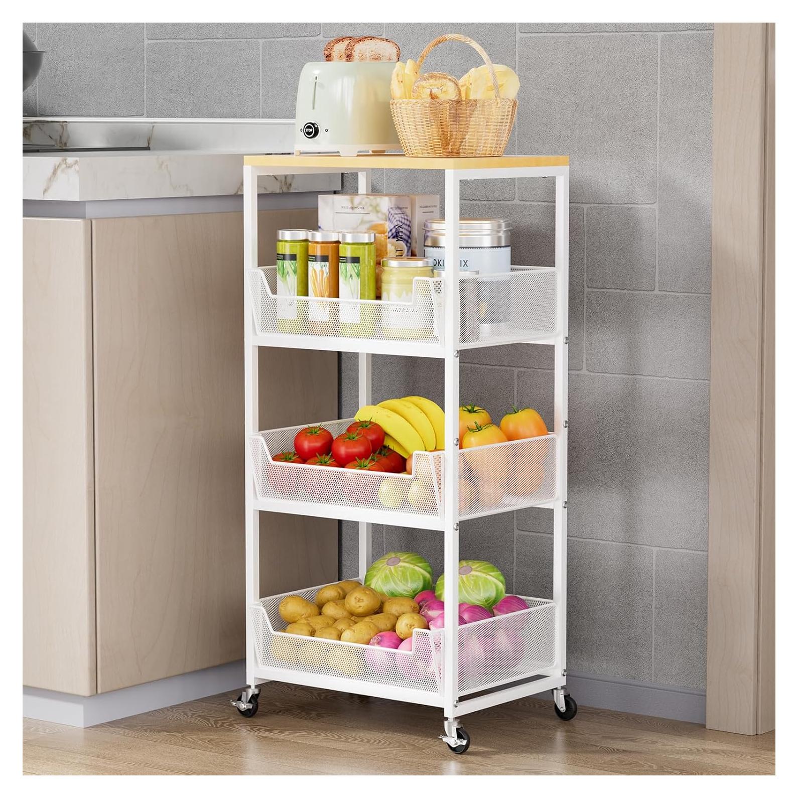 Carrito de Cocina HapiRm Blanco 4 Niveles con Canasta de Frutas