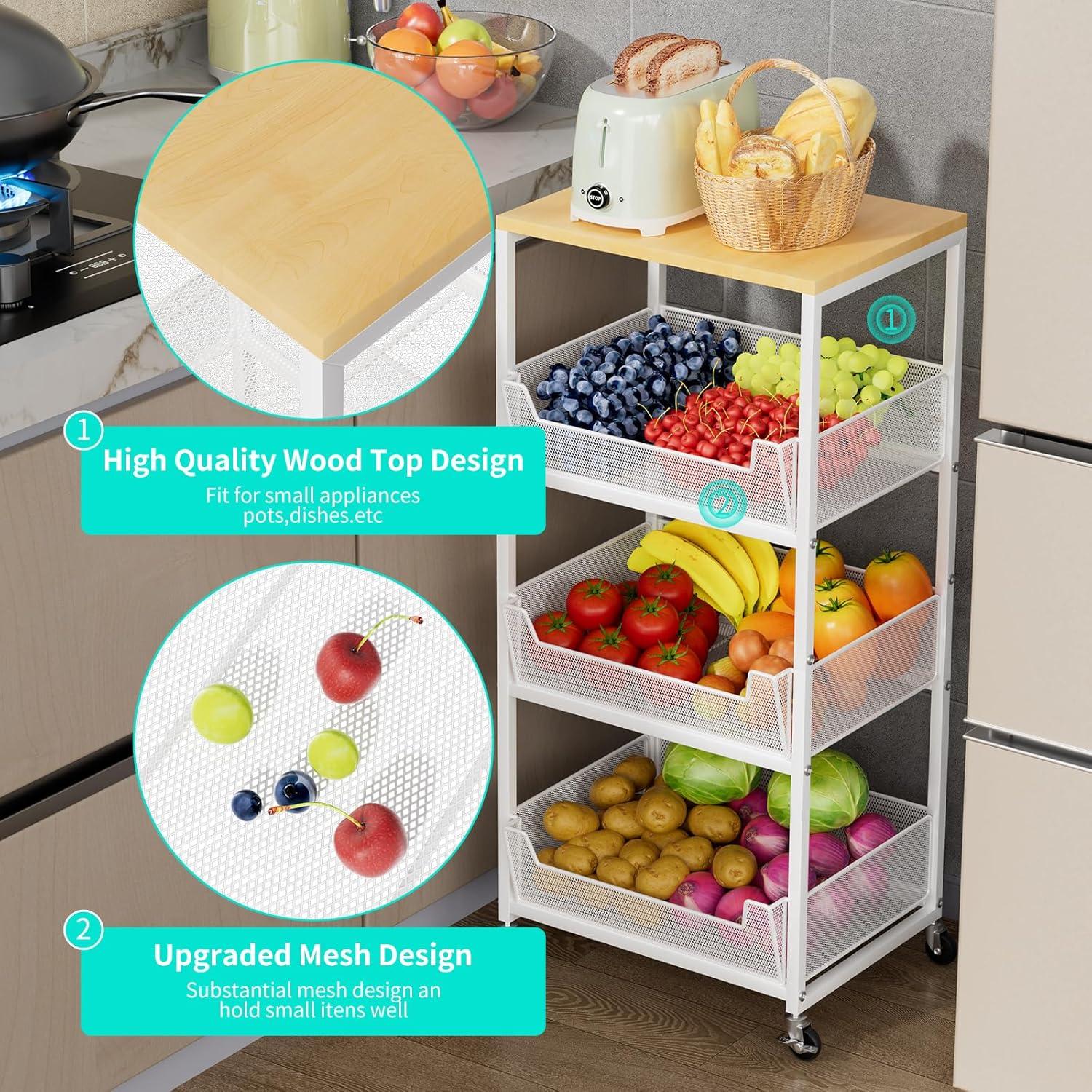 Carrito de Cocina HapiRm Blanco 4 Niveles con Canasta de Frutas