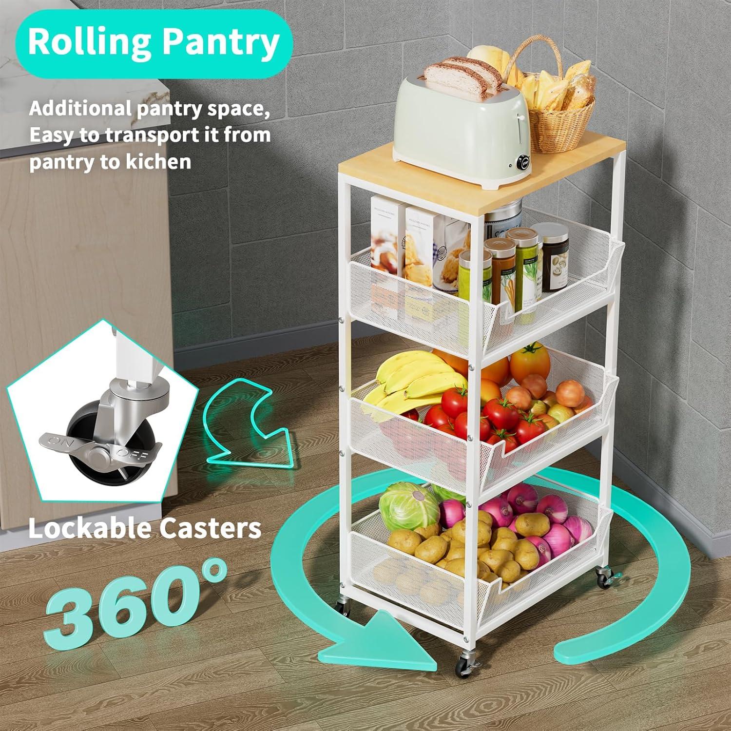 Carrito de Cocina HapiRm Blanco 4 Niveles con Canasta de Frutas